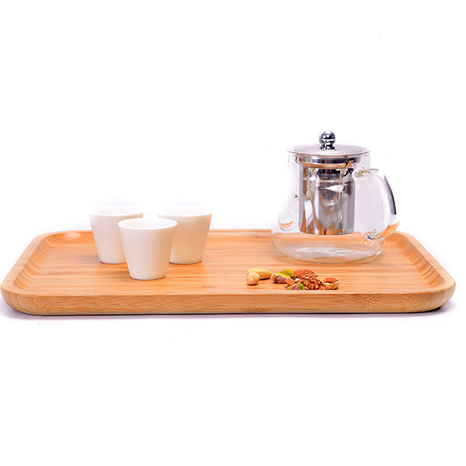Bandeja de bambú grande rectangular de bambú bandeja de té utensilios, bandeja de desayuno, bandeja de servicio adecuada para plato de postre, plato para aperitivos (2 unidades, 40 x 30 cm)
