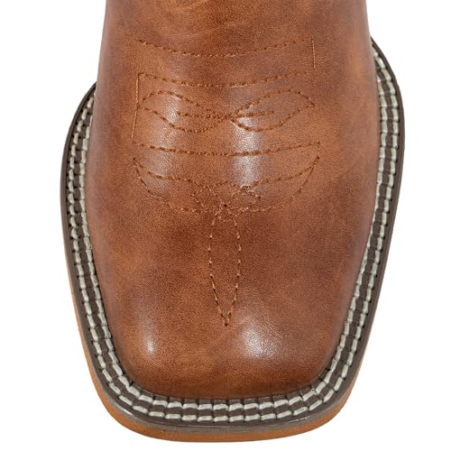 SheSole Women's Wide Square Toe Cowgirl Cowboy Boots Mid Calf Fashion Western Boots4
