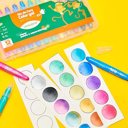 Giz de Cera Color Gel Metálico 12 Cores - Leo&Leo