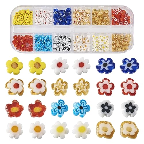 Cheriswelry 360Pcs 3-5mm Millefiori Lampwork Glass Beads Flat Flower Loose Spacer Beads 12 Colors for Necklace Bracelet Earring Jewelry Making