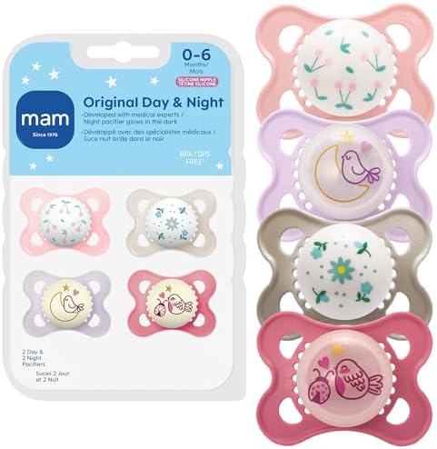 MAM Original Baby Pacifiers 0-6 Months, Glows in The Dark, 4 Pack