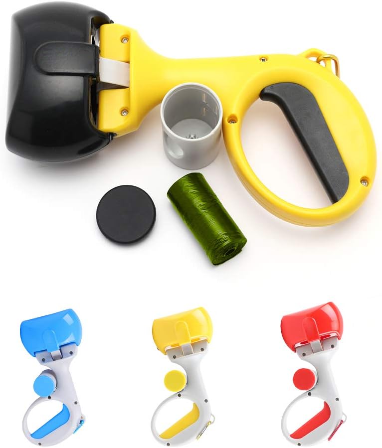 iCAGY Dog Pooper Scooper Portable for Medium Small Dogs Cats Pets， Environmental Protection Green Garbage Bags Short Handle Black + Yellow
