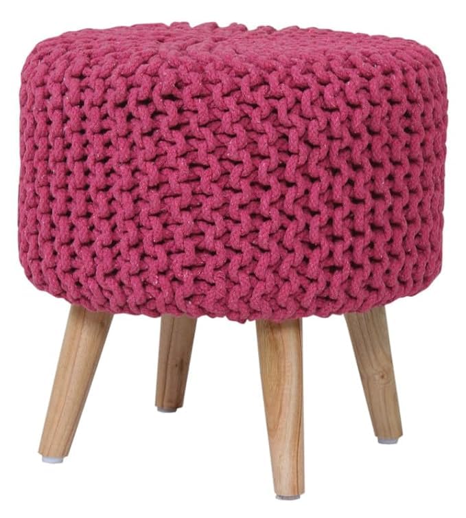 Image of Ottoman Foot Rest Puffy, Cotton Dori Ottoman for Home Decor, Solid Wood Legs Dressing Stool, Footstool Puffy for Living Room & Office Room | 16x17 Inch, Set of 2, Dori Pink-Aqua