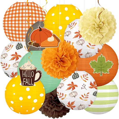 Renbuzhu 16Pcs Fall Thanksgiving Decorations Paper Lanterns Set