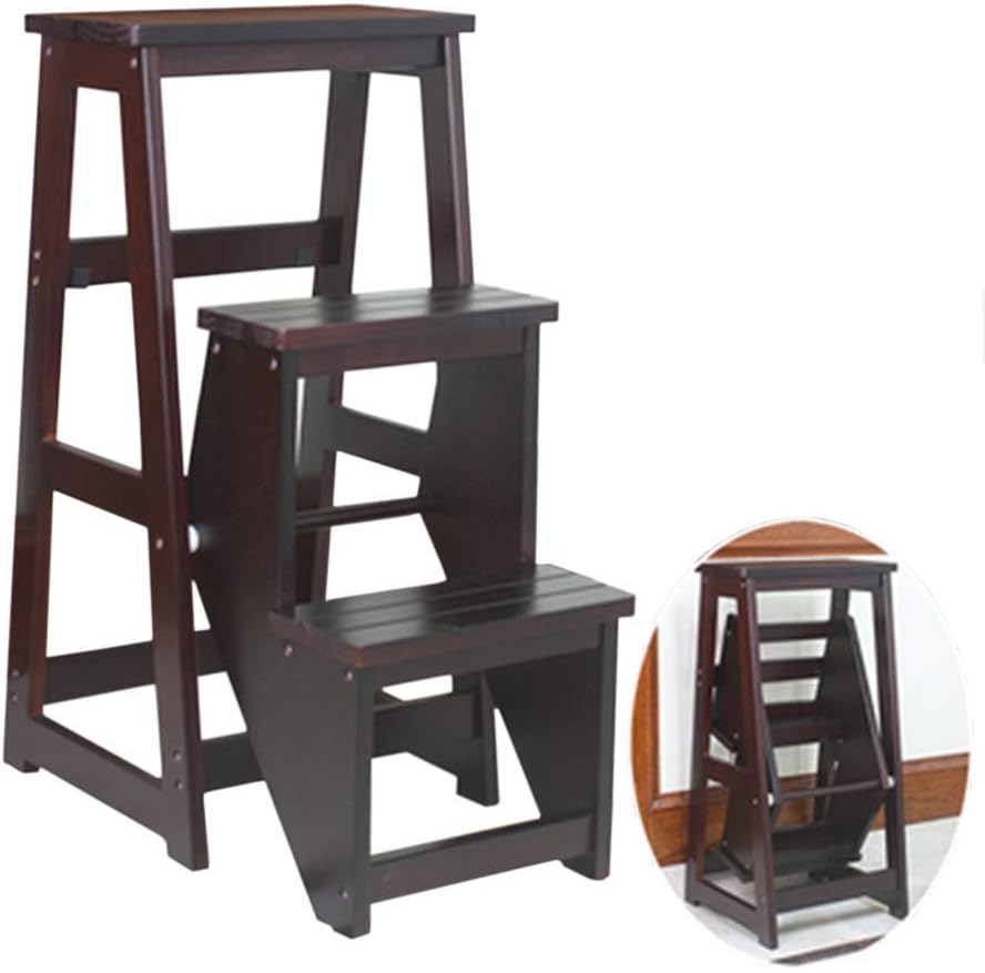 CHEWYNP Easy and Convenient Folding Step Stool,Solid Wood Folding Chair Stepladder Stairway Chair with 3 Steps for Home Fold up Library/Kitchen/Office Steps Height 77Cm,Step Stool with Han