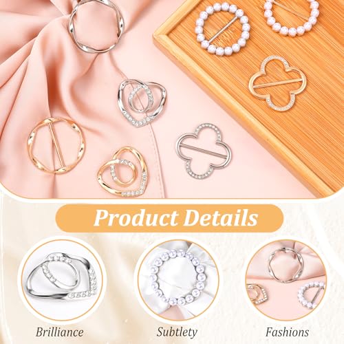 Image of Gjinxi 8PCS Scarf Ring Clip, Fashion Metal T-Shirt Tie Clips for Women's Clothes Corner Knotted, Round Scarf Corner Knotted Button for Loose Clothes Scarf Clasp Shawl Sweater