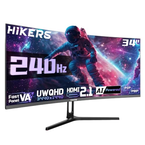 Image of Hikers 34 Inch UWQHD 240Hz Curved Gaming Monitor, Curved Ultrawide Computer Monitor with 2xHDMI 2.1 & 2xDP 1.4, 21:9 PIP /PBP Fast VA, 131% sRGB AI Crosshair (G34H1Q Pro, Includes One HDMI 2.1 Cable)