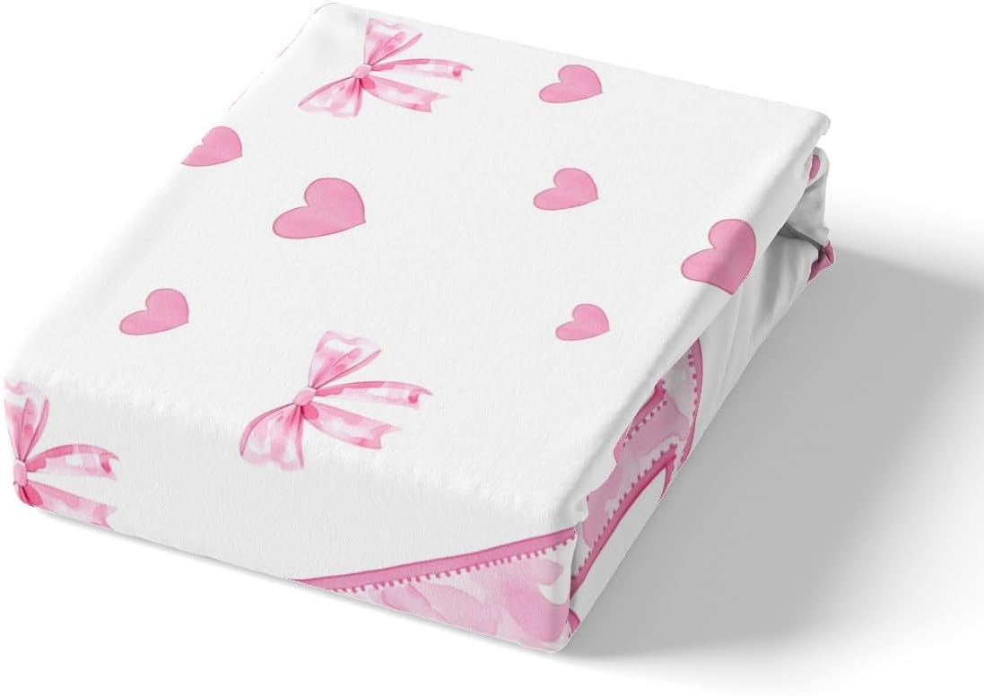 Castle Fairy Pink Bow Duvet Cover Toddler Size,Girly Personalized Initial A Bedding Set 2 Pcs for Boys Girls,Princess Style Bowknot Love Hearts Comforter Cover(No Filler),Kids Quilt Cover