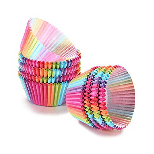 EKdirect 200pcs Rainbow Cupcake Cases Paper Wrapper for Baking Muffin