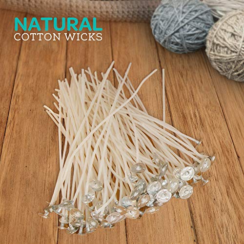 Hearts & Crafts Candle Wicks - 100% Natural Cotton, Pre-Waxed, Low Smoke 6" Wicks For Diy Candle Making, 100 Wicks Plus 2 Centering Devices #TOP2