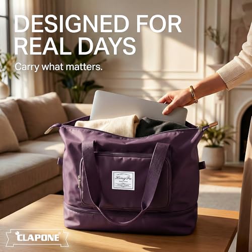 Image of CLAPONE 41 Litre Expandable Nylon Travel Bags for Women /Duffle Bags for Women Luggage /Foldable Vanity Travelling Handbags /Waterproof Hand Bag for Ladies Personal Items (Purple Duffle Bag)