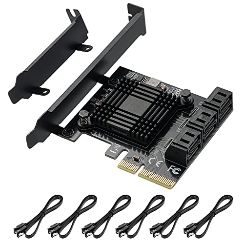 YUNKOZAND PCIE 4X SATA Card 6 Ports,6 Gbps SATA 3.0 PCIE Card,PCIE to SATA Controller Expansion Card,with 6 SATA Cables and Thin Bracket,ASM1166 chip