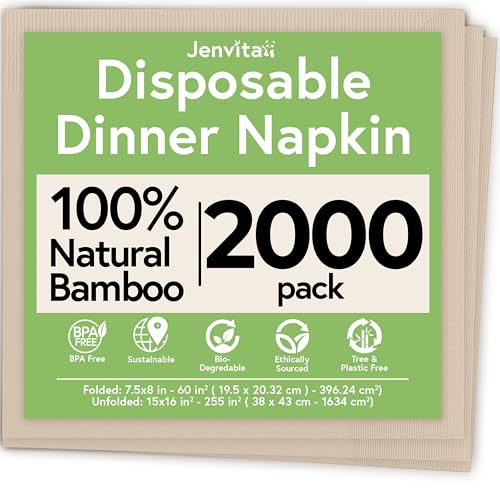 Image of 100% Bamboo Compostable Napkins, 3 Ply, 2000 Pack, 7.5 x 8 Inch