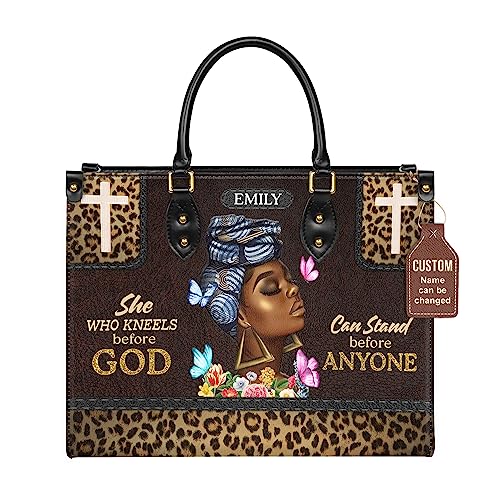 She Who Kneels Before God Can Stand Before Anyone Leather Bag – Personalized Black Woman Shoulder Bag – Leather Purse for African American – Ideal Gift for Mom, Grandma – Christmas Gifts - Main Image