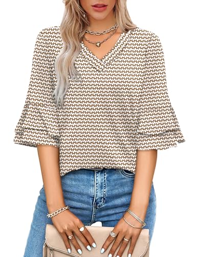 Image of OFEEFAN Spring Tops for Women Boho Shirts Fashion Clothing Cute 3 /4 Length Sleeve Blouses Dressy Casual Summer Outfits