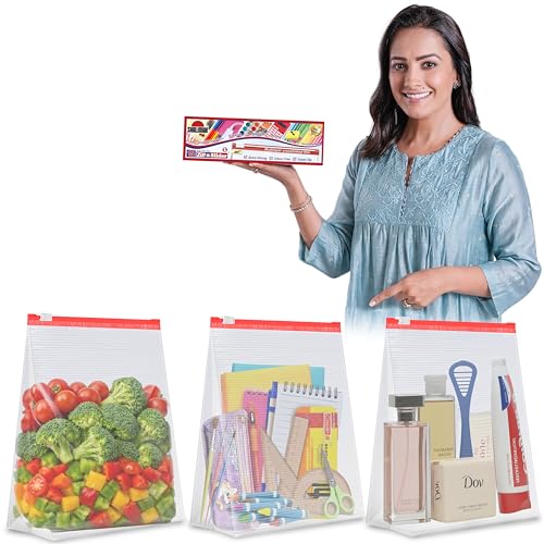 Image of Shalimar Zip 'N' Slider Bags | Small (20 cm X 20 cm) | Pack of 45 Bags | Ziplock /Vegetable /Fruit /Fridge /Multi-Purpose Storage Bag | Reusable & Reclosable with Slider Lock | Color - Natural