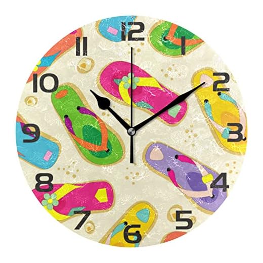 Wall Clock Round Colorful Flip Flops Battery Operated Silent Non Ticking Decorative Home Office School Decor Dual Use Art Clock