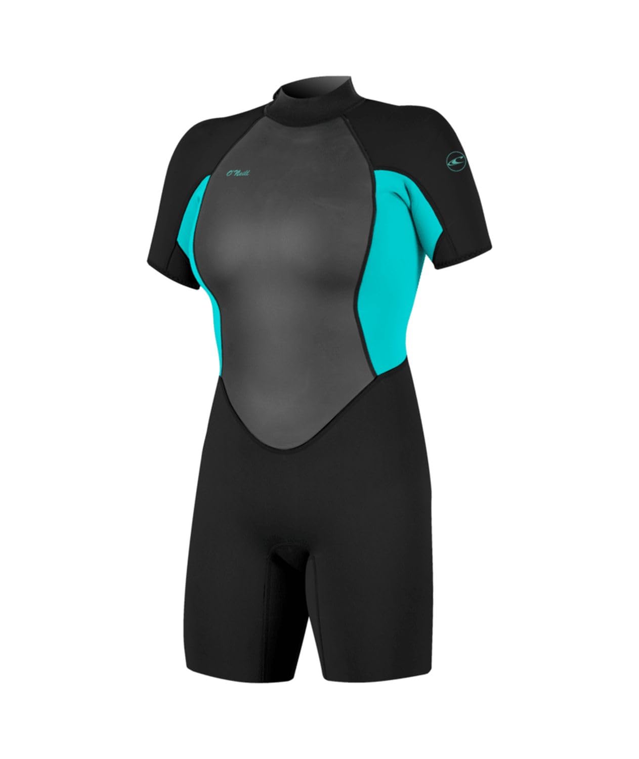 O'NEILL Reactor-2 2 mm Back Zip S/S Spring Women's Shorty Wetsuit (BLK/LTAQUA, 6) โ image 1