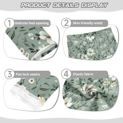 Girls Leggings Sage Florals Flower Soft Toddler Leggings for Girls Kids Pants Size 4T-10T3