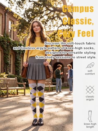 Image of YELAIVP Women Knee High Socks Check Pattern Over the knee Socks Casual Fashion Tight high sock for School Cosplay Daily Wear