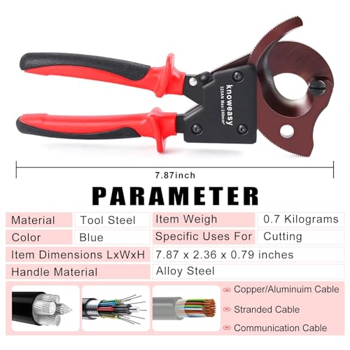 Image of Knoweasy 325AN Upgraded Ratcheting Cable Cutter for Aluminum and Copper Wire, Heavy Duty Manual Ratchet Wire Cutting Tool for Multi-core Cables up to 240mm and 500 MCM, Professional Industrial Grade
