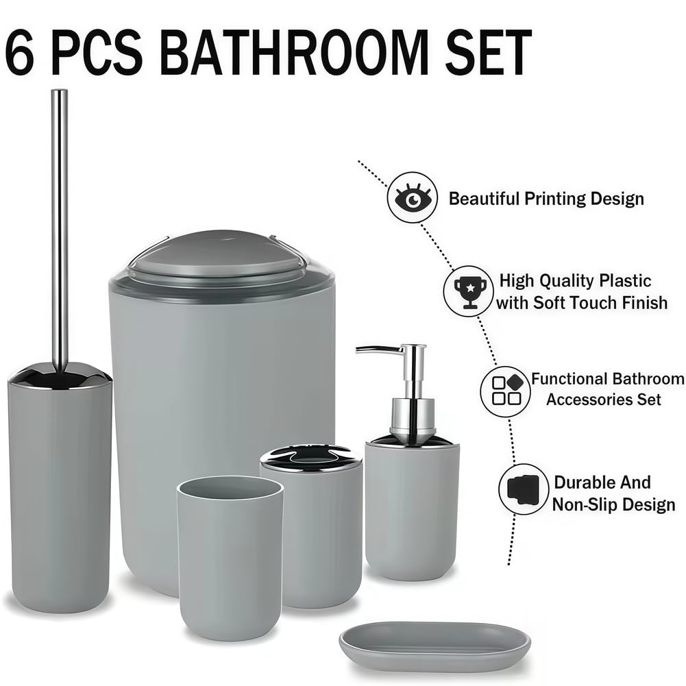 Set Completo di Accessori per il Bagno, Moderno ed Elegante - 6 pezzi, Con Dispenser Sapone, Portaspazzolino, Portasaponetta, Portascopino, Pattumiera, Tazza per Spazzolino da Denti,Verde