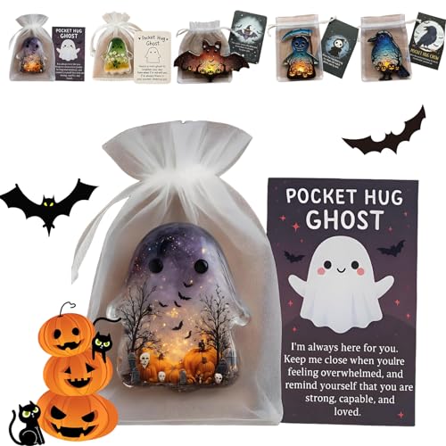 Ghost Pocket Card Pocket Comfort Ghosts Pockets Hug Card Ghost with Encouragement Cards Cute Mini Charm Emotional Support Token Grant Courage to Bless The Pockets Ghosts (1pc Black Ghost)