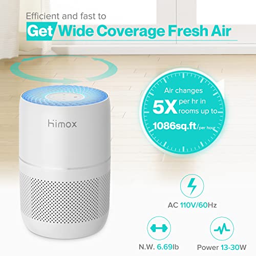 Himox Air Purifiers For Medium Size Bedroom Room,Up To 1086 Sq Ft Large Room, Professional Medical Hepa Filtration 99.99% Removal Dust Smoke Mold Pollen For Pets Family Allergies, With Pm1/Pm2.5/Pm10 Air Quality Sensors #TOP2