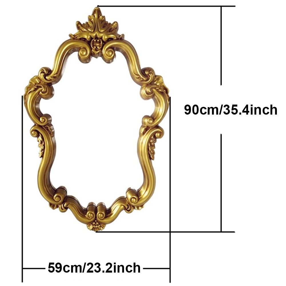 Barokowe Francuskie Zabytkowe Dekoracyjne Lustro Ścienne, Duże Nieregularne Lustro Łazienkowe do Slaapkamer Woonkamer Dressoir(Gold)