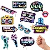 KARAQY Karaoke Party Decorations, 12PCS Karaoke Night Photo Booth Props, Neon Music Photo Props for Birthday, Game Night, Music Themed Party