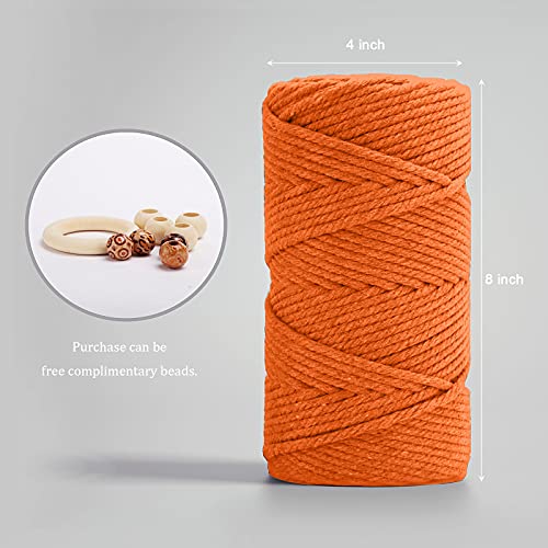 Image of ZUEXT Macrame Cord, Orange, 5mm x 109yds Cotton String Macrame Yarn | 100% Natural Handmade, 4 Strands Twisted Cotton Rope, For Wall Hanging Plant Hangers Gift Wrapping Tapestry DIY Crafts, 100m