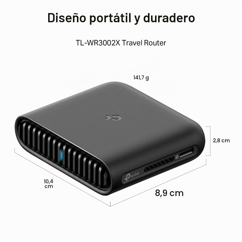TP-Link TL-WR3002X - Router de Viaje WiFi 6, AX3000, Puertos multigigabit | Router de Viaje WiFi 6. Tamaño de Bolsillo. Múltiples Modos de Uso. Alimentación por USB. Control App Tether.
