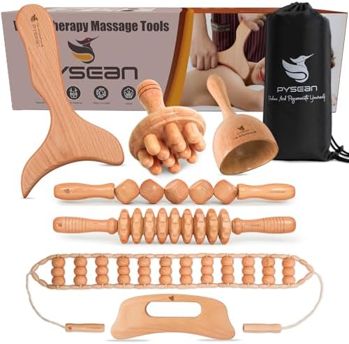 Wooden Massage Tool Set, 7-Piece Body Massage Kit for Home Use, M...