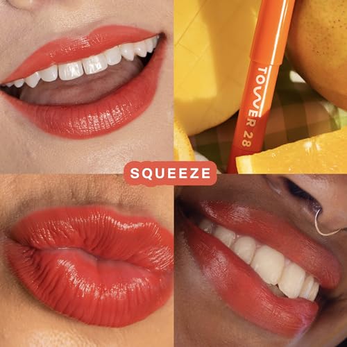 Tower 28 JuiceBalm Tinted Lip Balm - Hydrating Lip Color with Shea Butter and Marula Oil - Clean, Cruelty Free, and Vegan Lip Care - Squeeze: A Juicy Coral, 0.09 Fl Oz / 2.7 mL