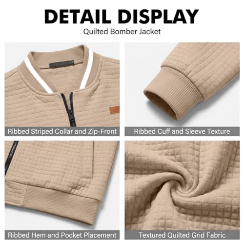 Quilted Bomber Jacket Men Lightweight Fall Zip Up Jacket with Sleeve Pocket - image 6