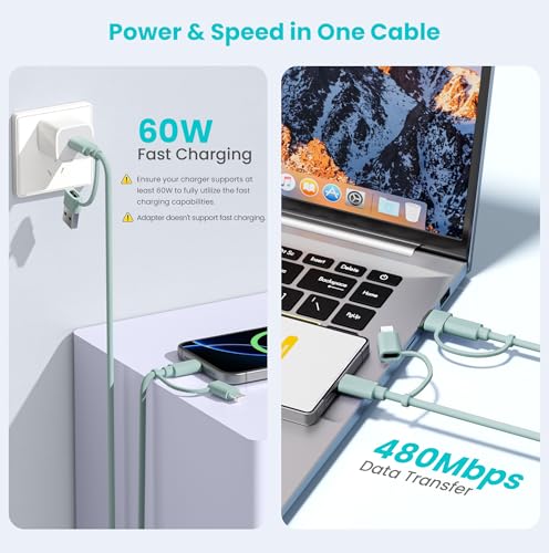Image of Elebase Multi Charging Cord,USB to USB C Charging Cord 3.3FT,60W Fast Charger Cable with Type C /USB A /Lightning Adapter for Car,iPhone 17 16 15 14 Max,iPad Pro 2024,8th Air,Google Pixel 10 9 8 XL Fold