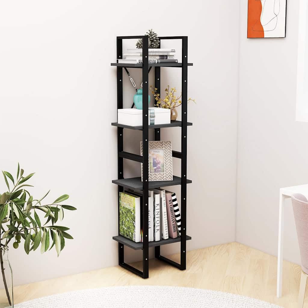 Libreria in legno massello di pino grigio, 40 x 30 x 140 cm