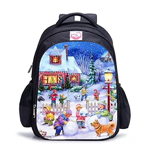 Sac à dos imprimé 3D Noël dans la neige pour voyage et école 41x28x12 cm