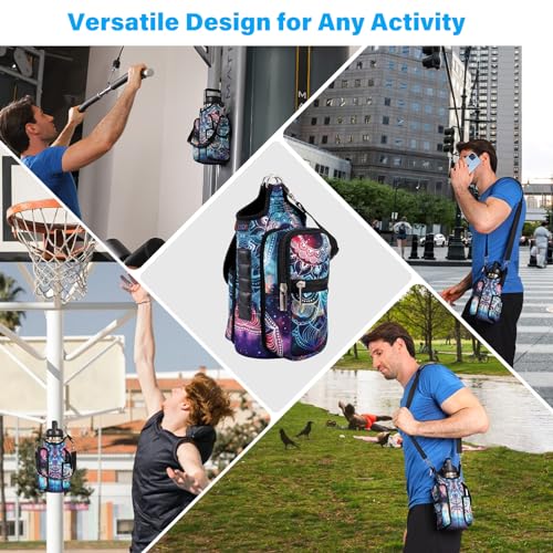 Image of icolor Magnetic Gym Bag Water Bottle Carrier Holder with Phone Pockets & Shoulder Strap,Gym Magnetic Bag 5 Built-in Magnets Gym Accessories Organizer Pouch Sling Sleeve for Men Women (Mandala)