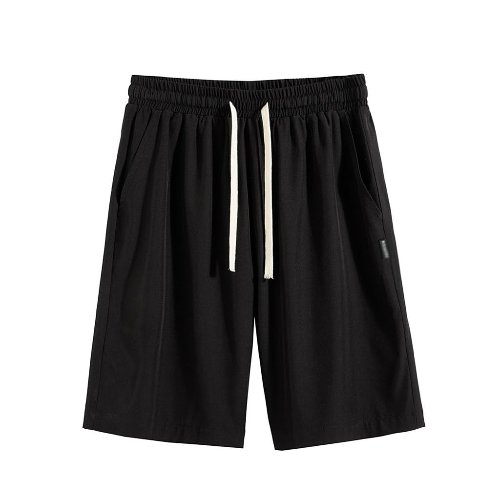 JSEIAJB Casual Ice Silk Shorts Mens Loose Solid Colour Straight Sports Thin Section Five Trousers