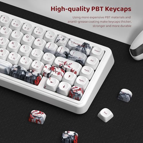 Image of dagaladoo PBT Keyboard keycaps Set,White MOA keycaps,Cherry Blossom