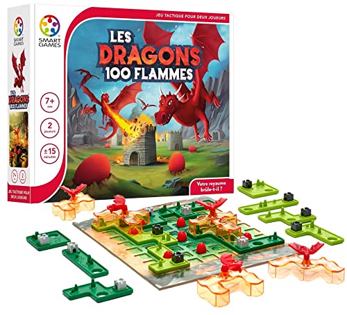 SmartGames - The Dragons 100 Flames - Gra planszowa dla dzieci 7+ - 2 graczy - Gra strategiczna z płytkami i smokami - rozwija logikę i myślenie - Średniowieczna przygoda