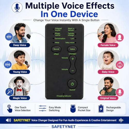 Image of SAFETYNET Voice Changer for Mobile Phone | 6 Voice Effects Sound Card | Rechargeable Portable Voice Modulator | Voice Changer for Gaming, Voice Chat, Live Streaming, Online Classes & Entertainment