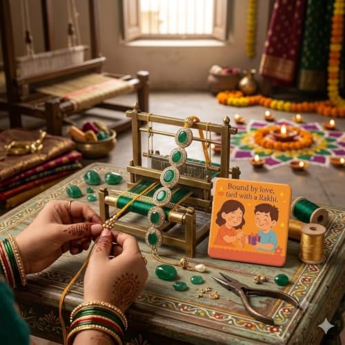 Image of SAUDEEP INDIA Decorative Fridge Magnet for Refrigerator Decor | Free Green Stone Couple Lumba Rakhi Set for Bhaiya Bhabhi | Raksha Bandhan Gift Combo Festive Home Decor