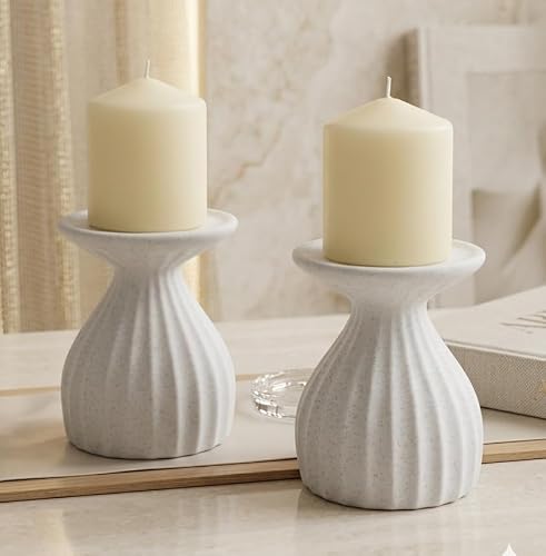 Image of DESIGNO -1 x Modern Pillar Candle Holder Stand Ceramic Pedestal Base Tray