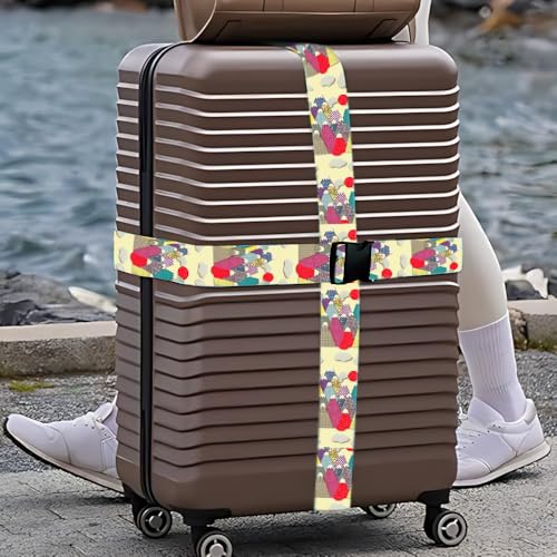 Image of 2 Pack Luggage Straps for Suitcases, Adjustable Travel Belt with Buckle, 2 inch Wide Heavy Duty Suitcase Straps for Summer Adventure, Artistic Mountain Collage Pattern, Travel Essentials, Multi