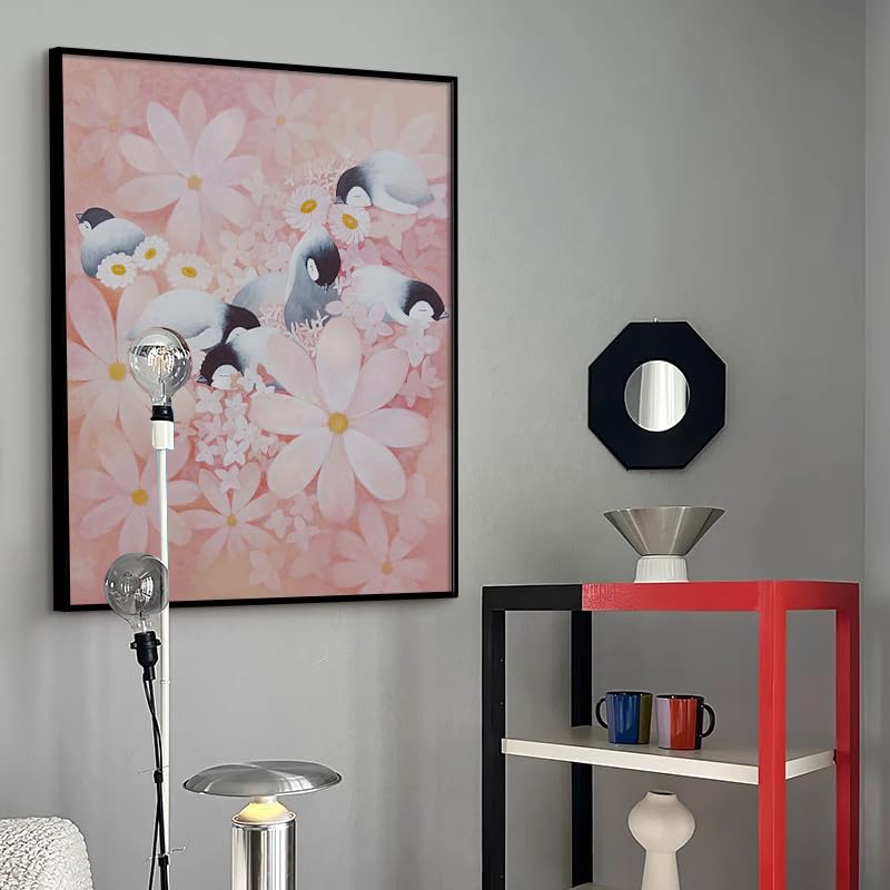 Tableau Abstrait Moderne Original | Décoration Murale Pingouin Fleuri à l'Huile