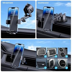 GUWEZ Phone Holders for Your Car [Military Grade Suction Ultra Strong Base] Cell Phone Car Holder 3 in 1 Dashboard Accents/Windshield/Air Vent Hands-Free for Video Installation Kit iPhone Android — photo 4 of 6