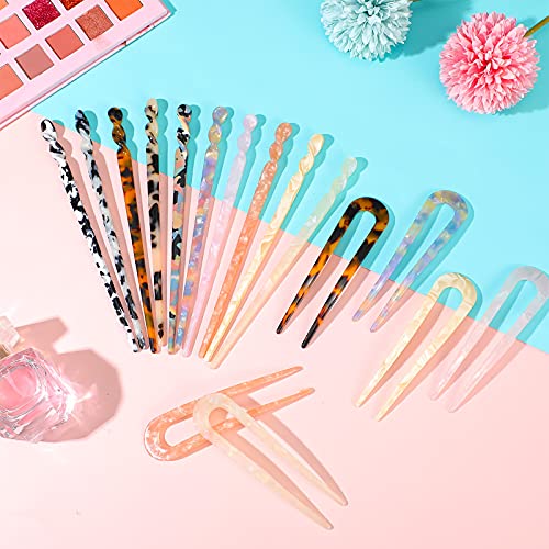 16 Pieces Acetate Hair Sticks U Shape Hair Forks Shell Styling Hairpins Leopard Print Hair Chopsticks Tortoise Shell Hair Pins French Style Hair Clips Vintage Updo Hair Accessories For Women Girls #TOP4