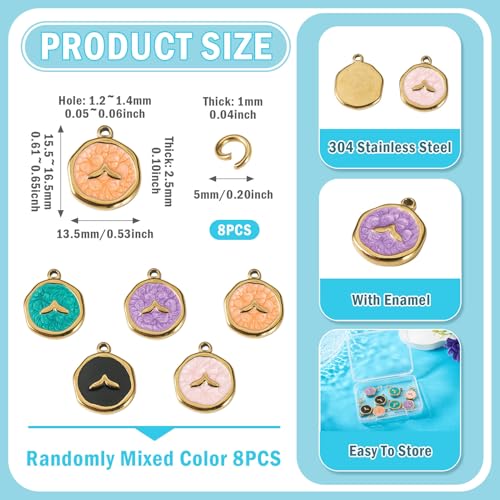 Image of Craftdady Golden Enamel Ocean Animals Pendants Stainless Steel Summer Sea Charms with Jump Ring for Jewelry Making Crafting Necklaces Bracelets Earrings Keychains